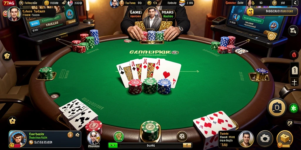 Tampilan gameplay Poker yang seru dan menegangkan di 77AG.