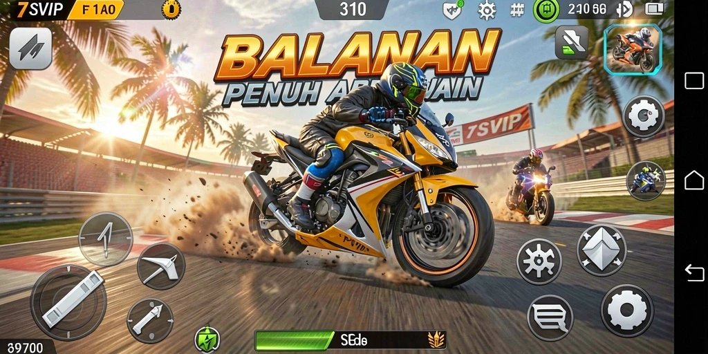 Tampilan aksi balapan motor yang mendebarkan di <strong>7SVIP</strong>.