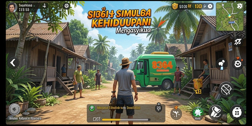 Screenshot 8364 menampilkan interaksi karakter dalam simulasi kehidupan.