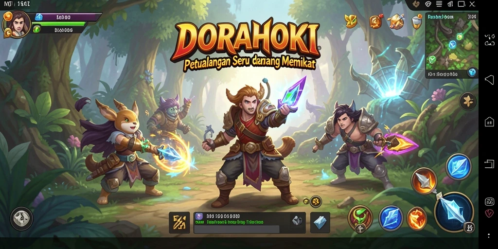 Screenshot gameplay DORAHOKI menunjukkan aksi seru dan karakter yang unik.