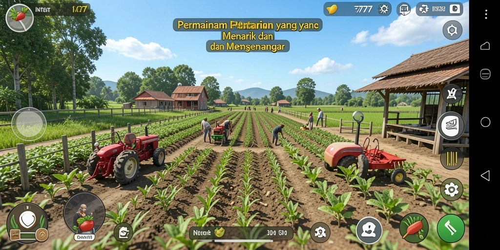 Screenshot gameplay INTER77 menampilkan aktivitas bertani yang seru.