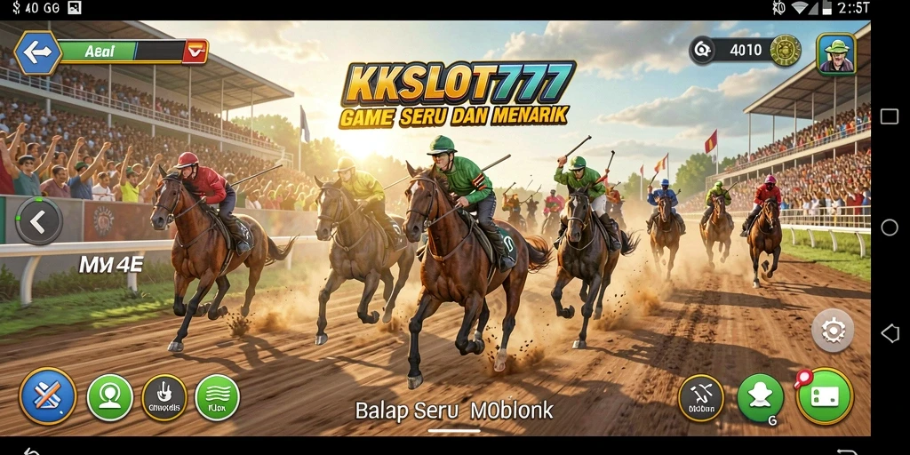Screenshot gameplay KKSLOT777 dengan aksi balap yang mendebarkan.