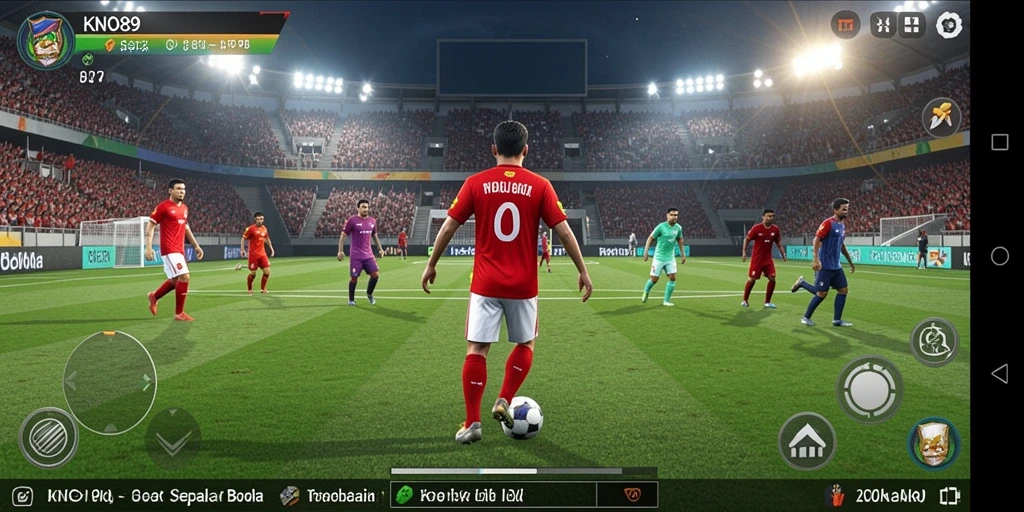 Tangkapan layar gameplay KNO89 yang menunjukkan aksi sepak bola seru.