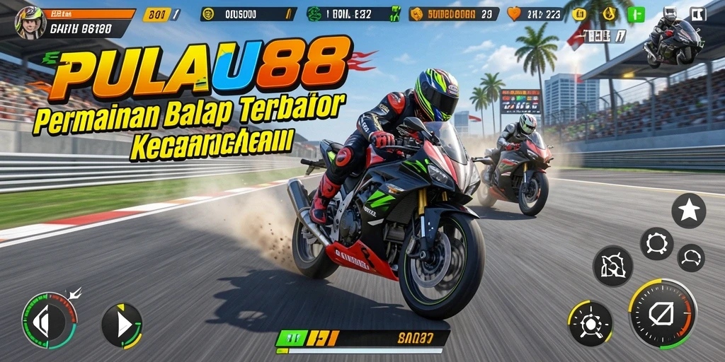 Screenshot PULAU88 menampilkan balapan motor yang seru dan mendebarkan.