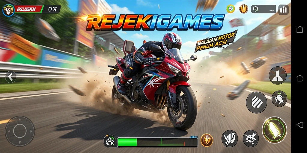 Tampilan gameplay balapan motor yang seru dan mendebarkan.