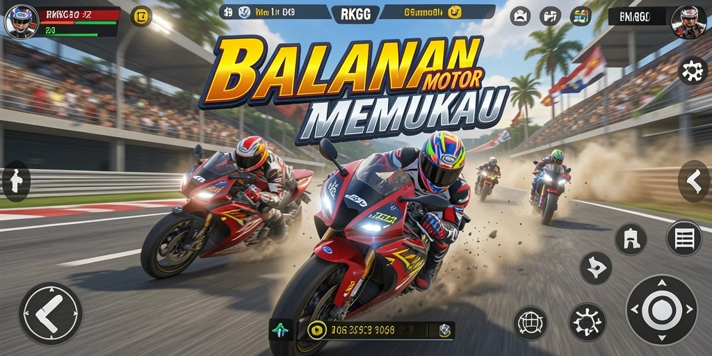 Tangkapan layar RKGG menunjukkan aksi balapan motor yang cepat dan mendebarkan.