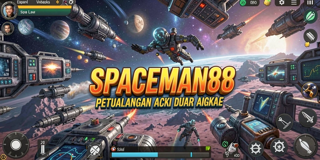 Tampilan menegangkan dari gameplay SPACEMAN88 di luar angkasa.