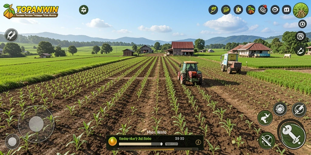 Screenshot menunjukkan gameplay pertanian yang menarik di TOPANWIN.