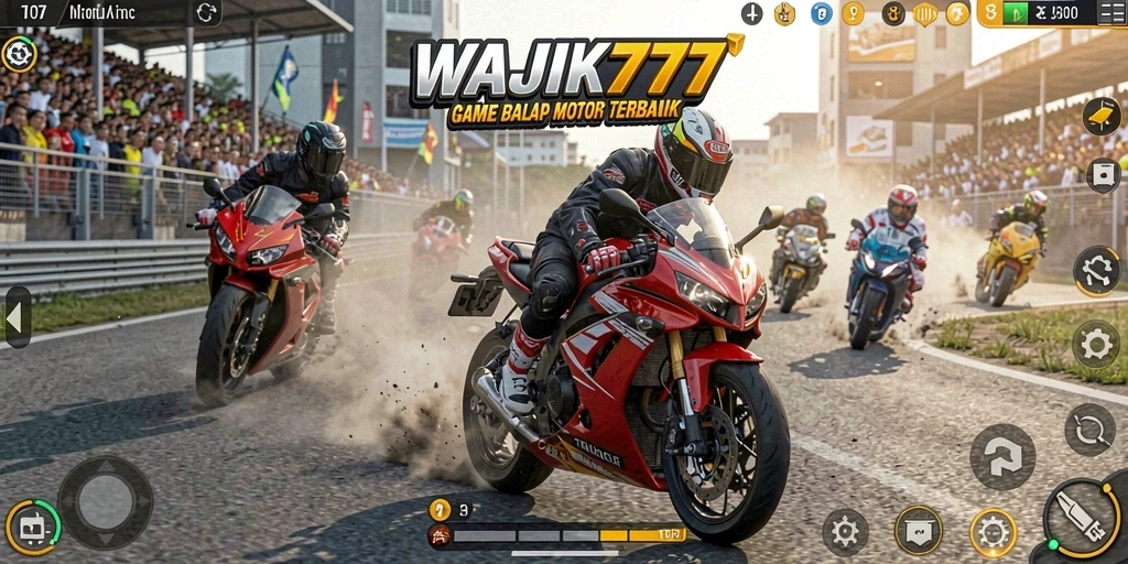 Tampilan gameplay seru di WAJIK777 dengan balap motor yang mendebarkan.