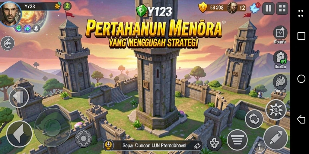 Screenshot utama YY123 menunjukkan aksi seru dalam Tower Defense.