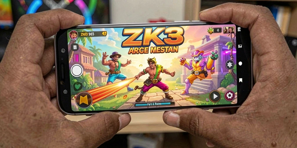 Tangkapan layar gameplay ZK3 menampilkan aksi seru di level arcade.